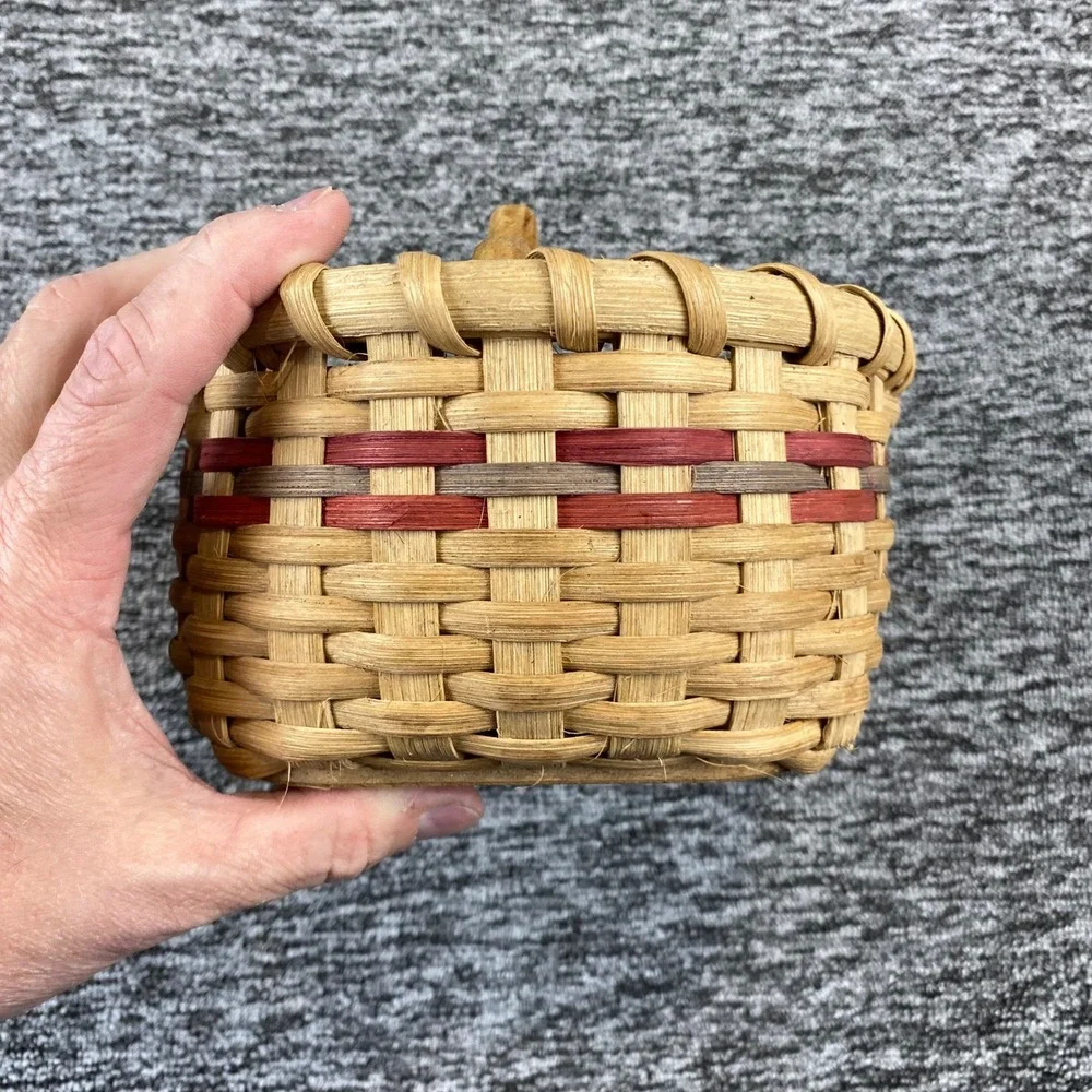 Vintage Woven Basket Wood Divider Handle Utensil Caddy Farmhouse Primitive Decor